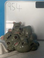 Vintage Ceramic Hippo Money Box – Handmade & Hand Painted – Made in Taiwan