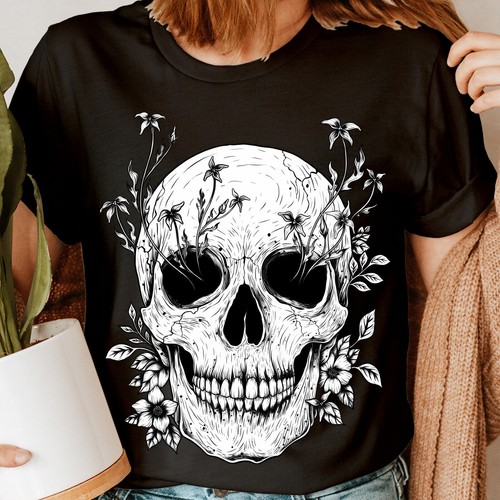 Skull and flowers slogan - skull,
