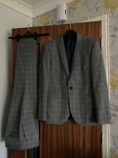 Next 2 Piece Grey Check  2 Piece Suit C42R, W 34, L 29,,, 2 Inch Trousers Hem