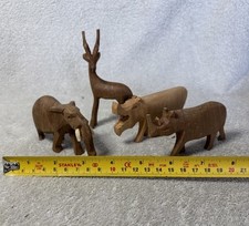 4x VINTAGE CARVED WOODEN WILD