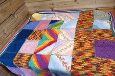 Vintage Hand Knit Crochet Wool Granny Blanket Throw Hippy Boho Chic 50x40inch