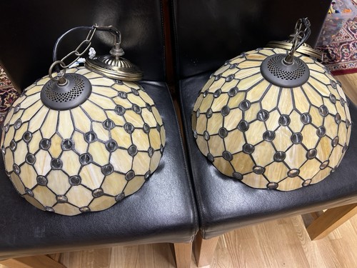 Pair tiffany style stained - pair,