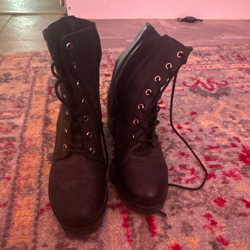 Black leather combat boots - leather,