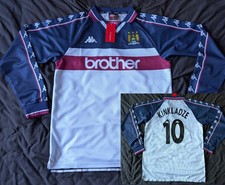 Manchester City 1997-98 Away Retro Football Shirt Kinkladze Rare Long Sleeve L
