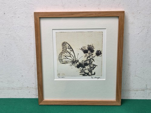 Small framed butterfly etching - small,