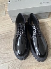 Clark’s Women’s Lace Up ‘’Page Walk’’  Casual Black Pat Chunky Shoes Size UK6