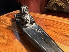 Vintage Inuit Style Soapstone Carving – Kayak with Fisherman – Folk Art Hunter