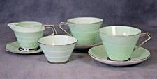 Antique Art Deco Paragon Fine Bone China Stepped Mint Green & Silver Tea Service