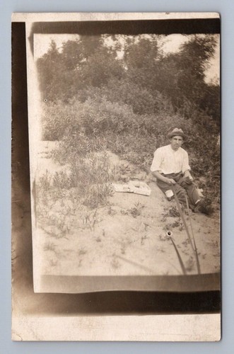 Antique man fishing sand - man,
