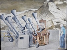 MUSICAL INSTRUMENTS MOUNTAIN ORIGINAL PAINTING ON CANVAS SURREALIST UNUSUAL 