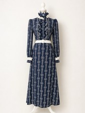 Vintage 70s Dress Navy Boho