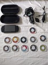 Sony PSP 2000 Slim Lite Piano Black inc Charger, Games, Case + Car Charger (USA)