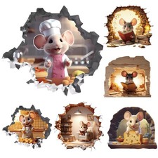 6PCS 3D Mouse Hole Wall Decals
