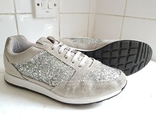 OFFICE LONDON UK 4 37 WOMENS GREY SILVER GLITTER FLAT SUEDE LACE UP CASUAL SHOES