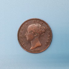 Queen Victoria 1854 Milled Copper Half Penny