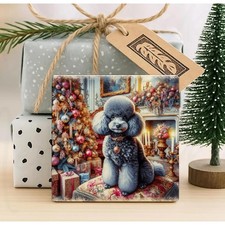 Grey Poodle Christmas Coaster
