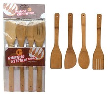 4 x Piece Bamboo Wooden Kitchen Cooking Utensils Set Tools Spatula Spoon Turner 