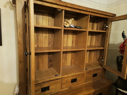 Solid oak sideboard and glass
