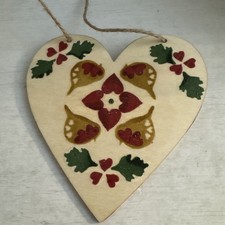 Emma Bridgewater Inspired Christmas Robins & Holly Design Large Wooden Heart