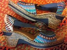 Snazzy Egyptian/Peacock Feather Wedge Sandals RIEKER. SIZE 5