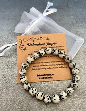 DALMATIAN JASPER Bracelet Stretchy Handmade +Gift Bag +Card Crystal Gemstone 8mm
