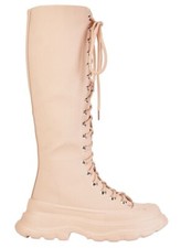 New Womens Knee High Mid Calf Zip Lace Up Biker Punk Military Combat Boots Shoes