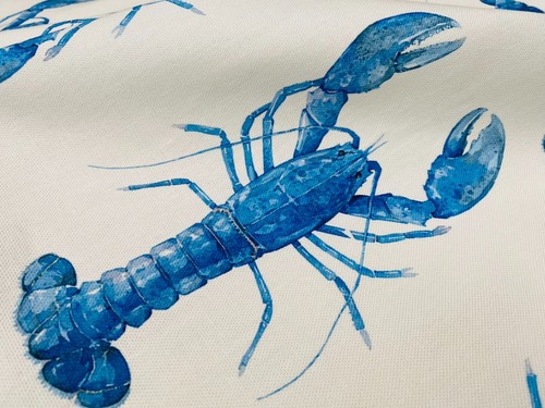Blue lobster print fabric - blue,