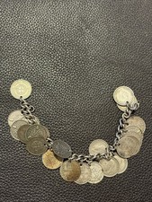 Vintage British Coin Charm Bracelet – Mxd Metal Inc Silver 3d Coins 1900–1944