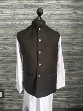 Mens gents Eid party Wedding Waistcoat Nehru jacket suiting black Indian Pak