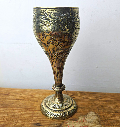 Vintage indian brass etched - indian,