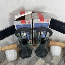 2 x Outdoor Pedestal Lantern Light Black Worn Patina IP24 Main Aluminium Vintage
