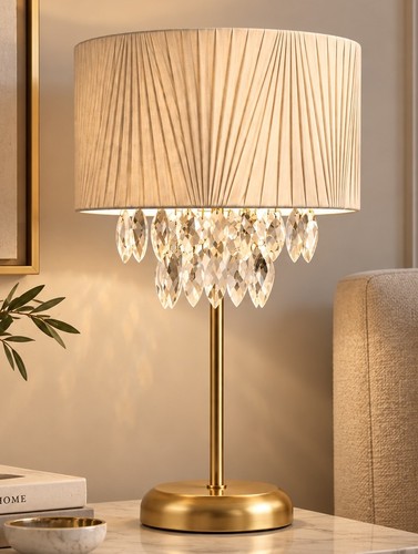 Gold table lamp - lamp, cream