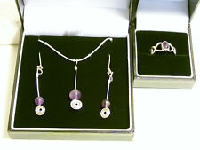 Amethyst Pendant with necklace, earings and ring set