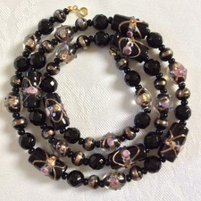 Vintage 75cm Venetian Murano Black Glass Wedding Cake Necklace