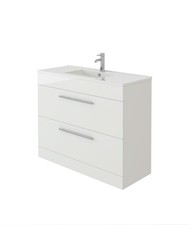 Basin Vanity Unit Cabinet Free Standing White Slim Edge Sink Flat Pack 1000mm