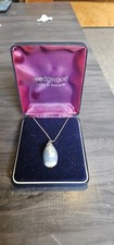 Vintage 1970s Wedgewood Blue Jasperware Egg Pendant On Silver Chain