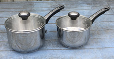 2 PRESTIGE Stainless Steel Saucepans + Glass Lids - For all Hobs inc. Induction 