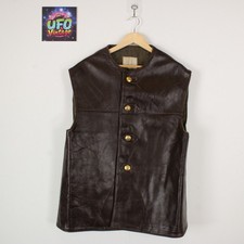 Vintage British Army Horsehide Leather Jerkin Vest Wool Lining Military France L
