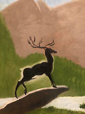 Acrylic Painting Stag Scotland - OOAK Naïve Art  Animal Wildlife