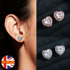 Hypoallergenic 925 Sterling Silver Rose Gold Cubic Zirconia Heart Stud Earrings