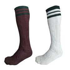 Mens Long Bavarian Oktoberfest Socks Pair White Brown Lederhosen Trachten UK
