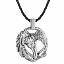 Norse Viking Slavic Raven Winged Protection Amulet Cord Pendant Necklace 