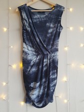 AX Paris Dress 12, Tie Dye, False Wrap, Pleated front, Grecian style, blue 