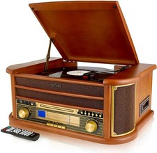 Record Player Turntable MCR50 9-in-1 CD Cassette Tape Radio FM/AM USB & Aux In