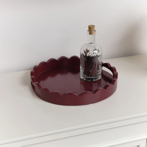 Plum red round scalloped - plum, tray