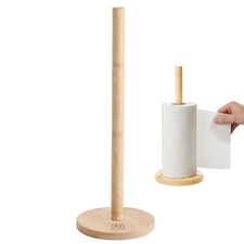 Bamboo Kitchen Roll Holder Wooden 34cm Freestanding Paper Towel Tissue Stand