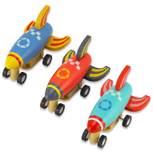 Wooden pull back rocket - wooden,