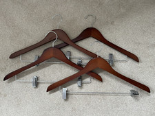Dark Wooden Clothes Hangers with Trouser or Skirt clips - set of 4