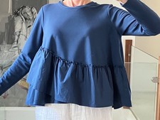 MASAI Lagenlook Long Sleeve Jersey Top Ruffle Hem Navy Blue Viscose Mix Size S