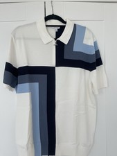 Reiss Mens  Chapel Short Sleeve Half Zip Colourblock Polo Shirt In Optic White